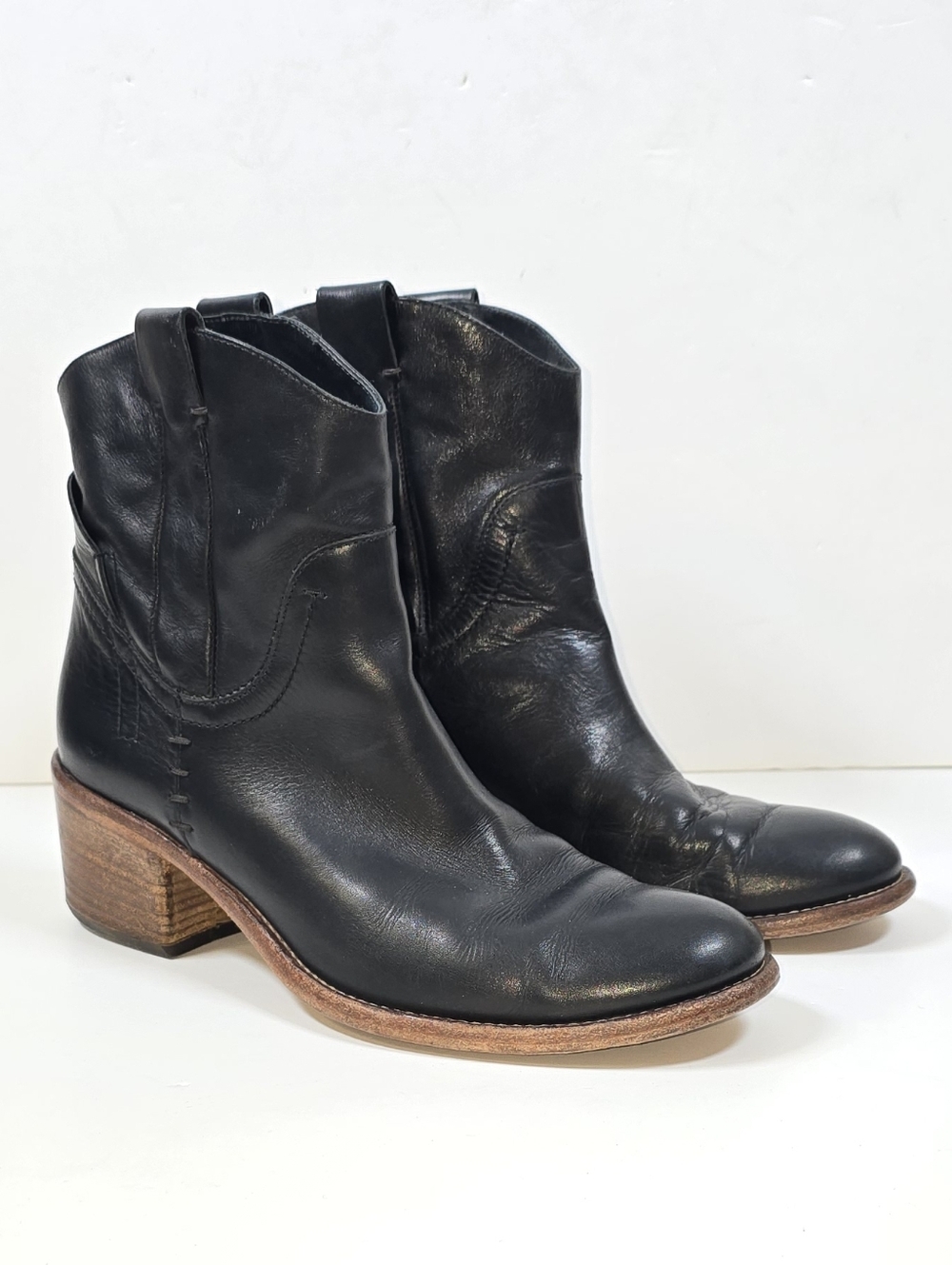 Alberto Fermani Italy Volo Leather Ankle Boots Sz.38.5 Western Pull On Style